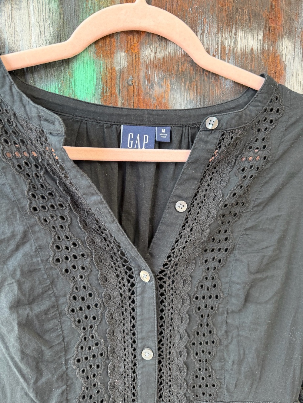 GAP Black Eyelet Button-Front Midi Dress - Picture 6 of 7